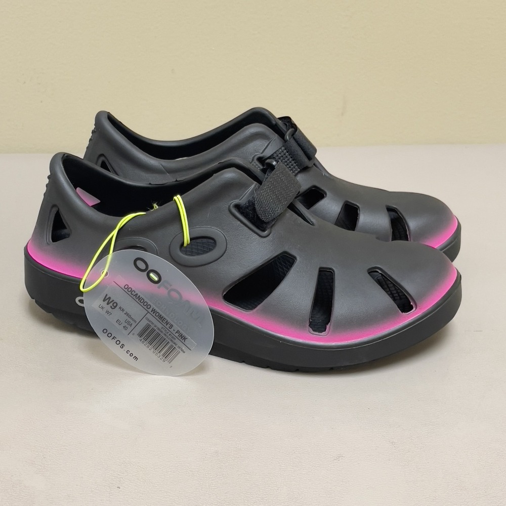 Oofos OOCANDOO Shoes Womens 9 Black Recovery Clog Comfort Walking H2O Sandal NEW